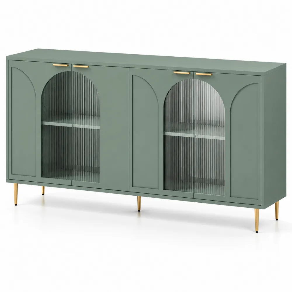 Credenza in legno con ante in vetro e gambe dorate