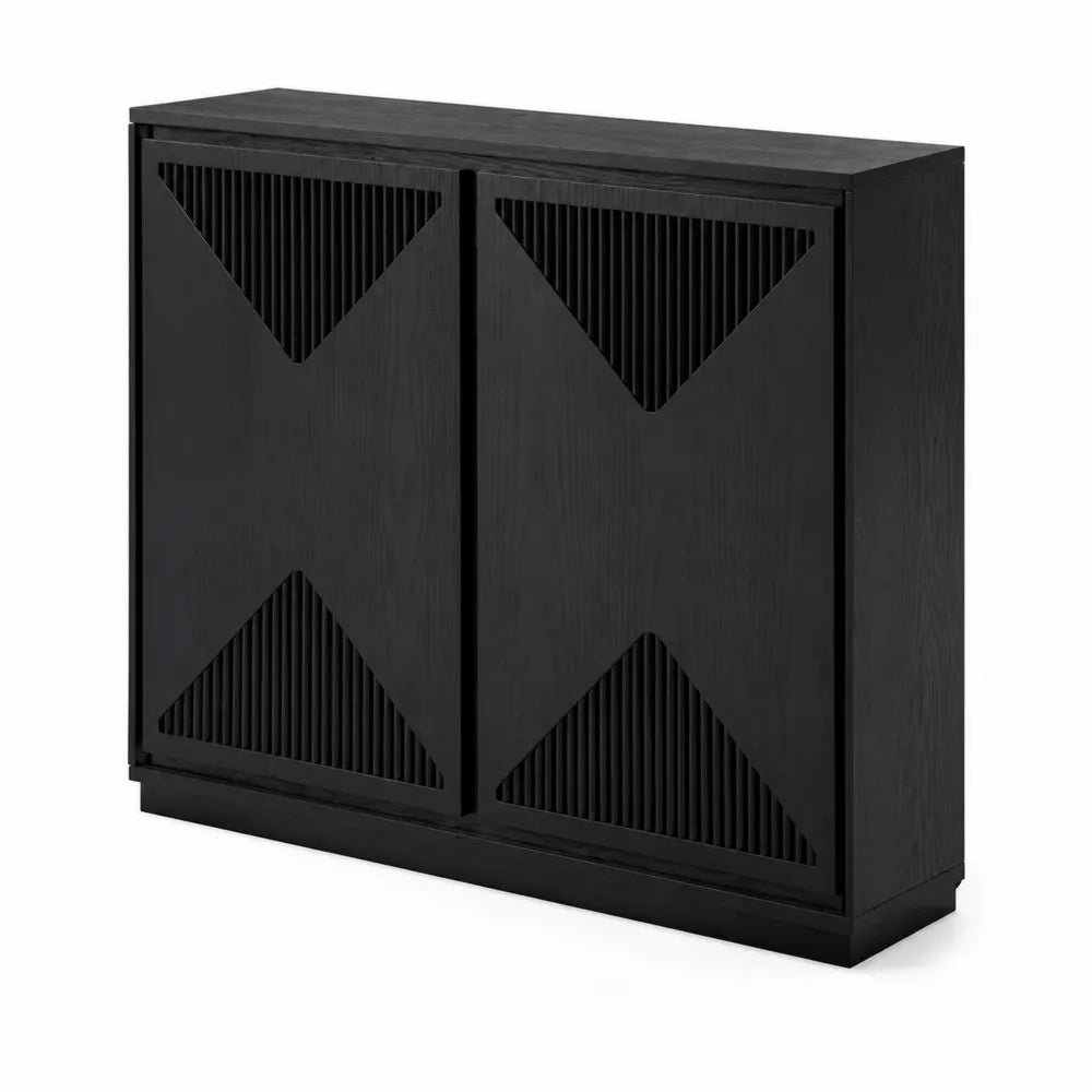 Credenza in Legno Laminato Nera con Ante Scanalate