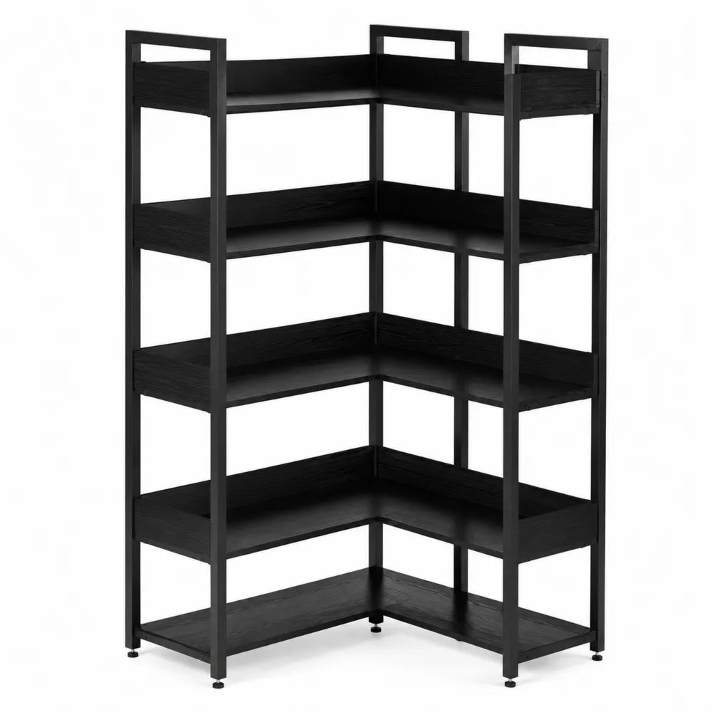 Scaffale Angolare a 5 Ripiani in Metallo Verniciato Nero