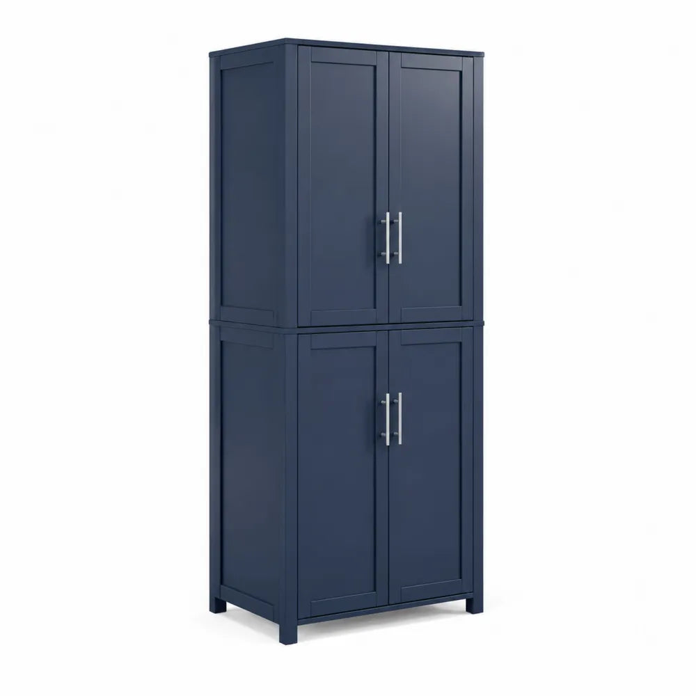 Armadio Alto in MDF Blu con Maniglie Metalliche 180x80x40 cm