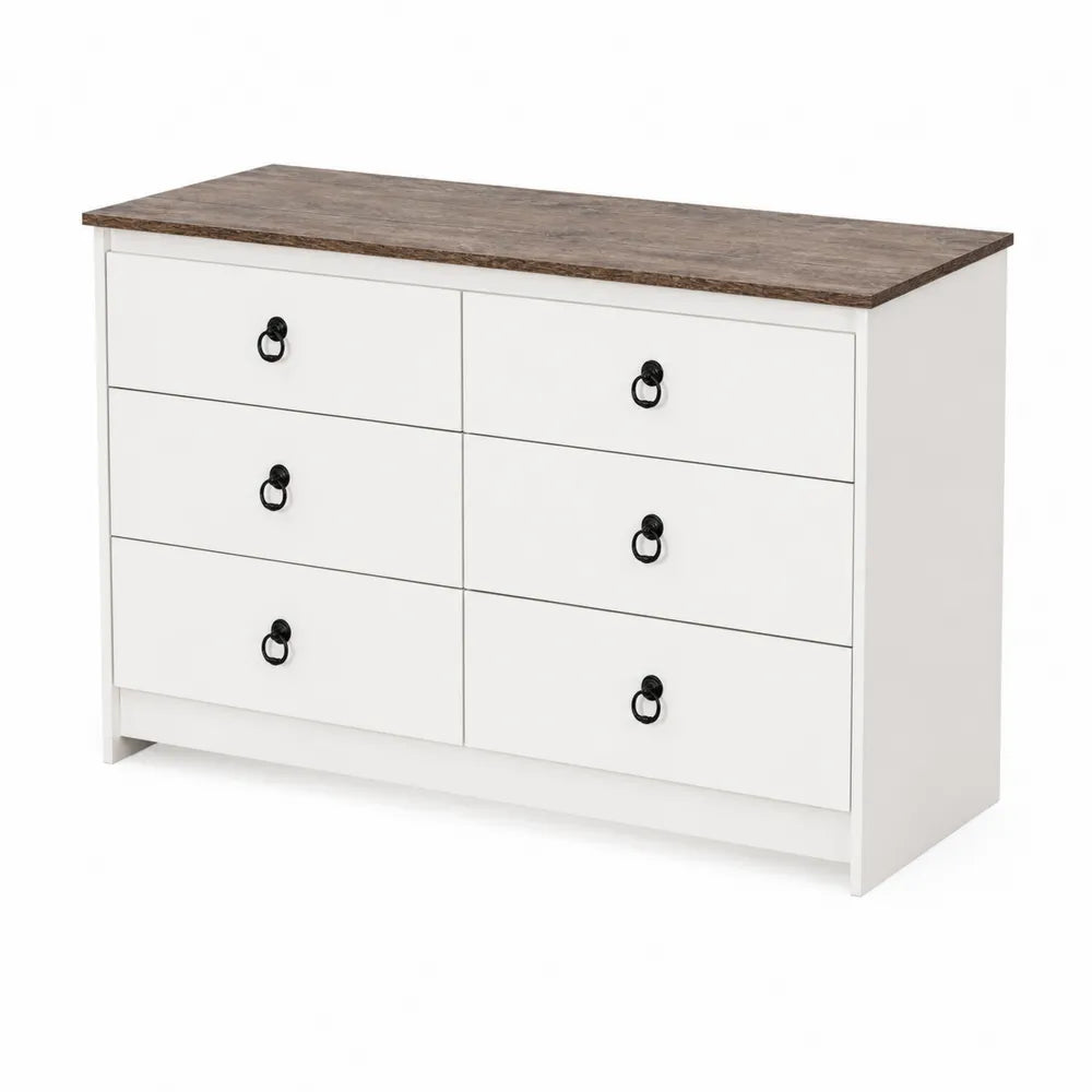 Cassettiera in MDF a 6 Cassetti Bianco e Marrone