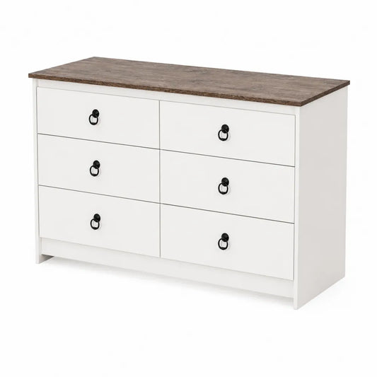 Cassettiera in MDF a 6 Cassetti Bianco e Marrone