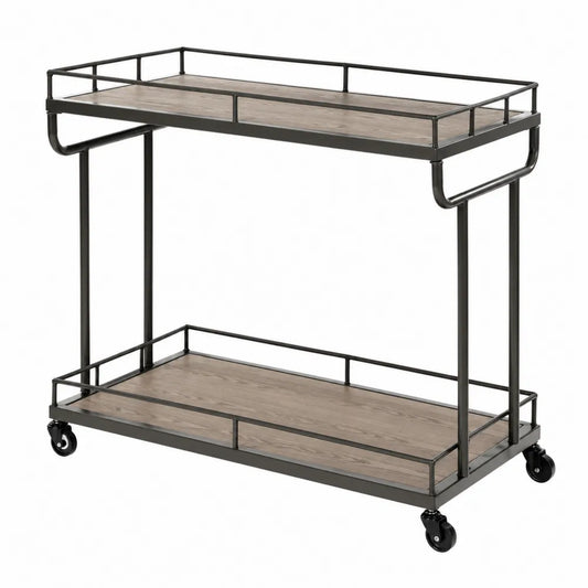 Carrello bar in metallo nero con ripiani in legno 80x40x85 cm