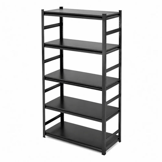 Scaffale in metallo nero con 5 ripiani regolabili