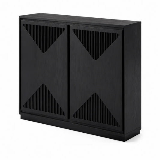 Credenza in Legno Laminato Nera con Ante Scanalate