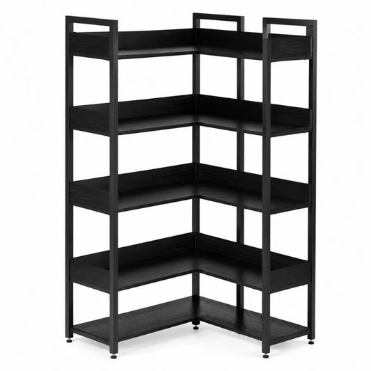 Scaffale Angolare a 5 Ripiani in Metallo Verniciato Nero