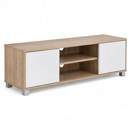 Mobile TV in legno di rovere e MDF bianco, 120x40x40 cm