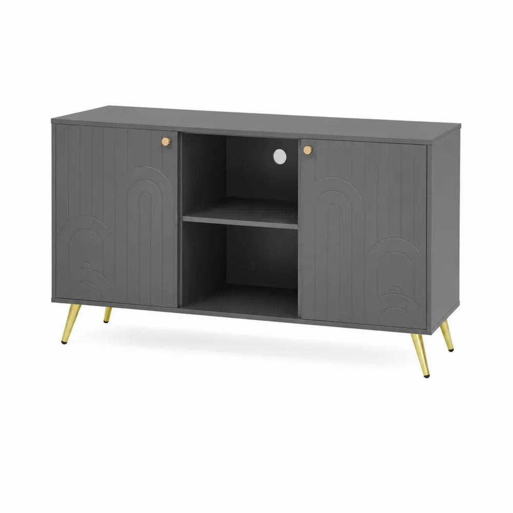 Mobile TV rettangolare in legno grigio con gambe dorate