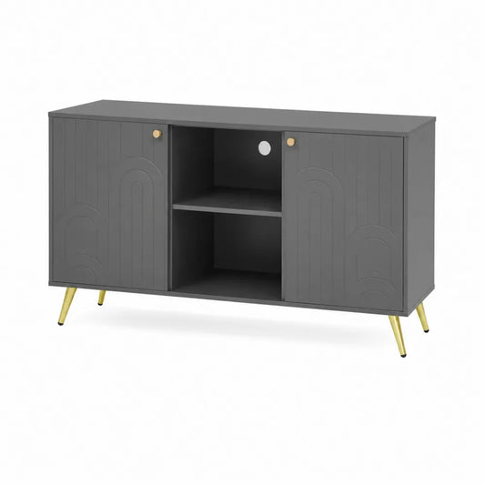 Mobile TV rettangolare in legno grigio con gambe dorate